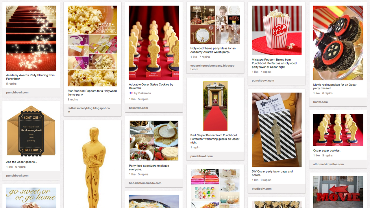 punchbowl's oscar party pinterest board 