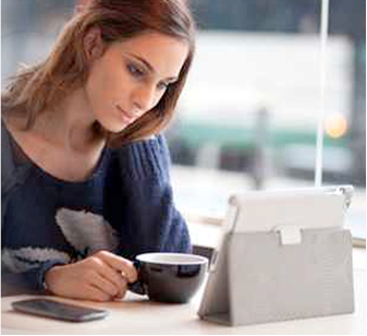 woman on tablet with smartphone