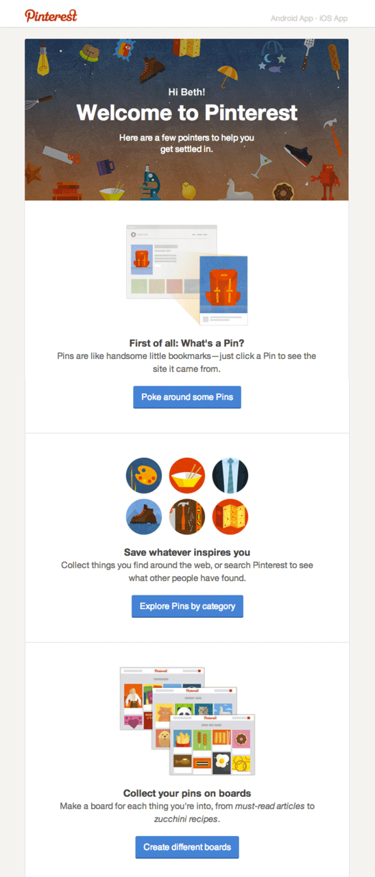 great welcome email pinterest
